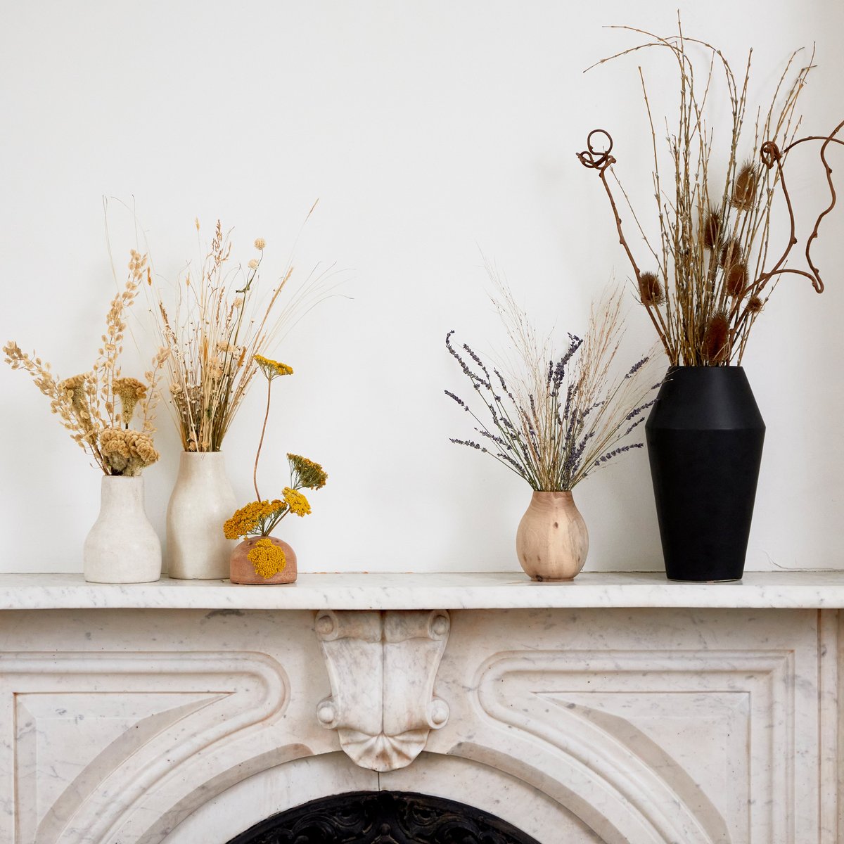 dried arrangements on fireplace fall decor evolve blog