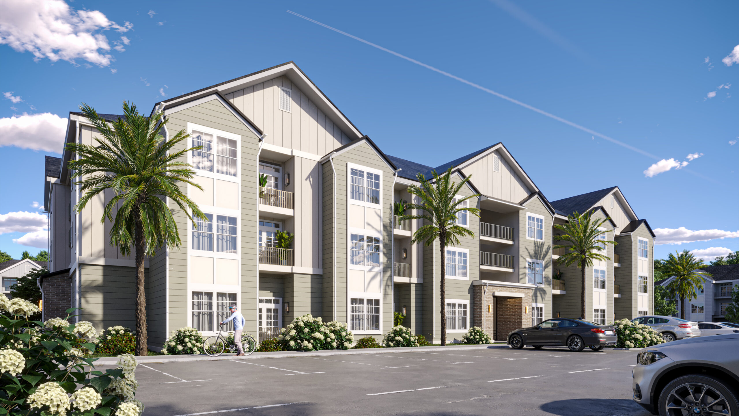 evolve-blog-waterford-rendering side of apartment building on a sunny day evolve at waterford