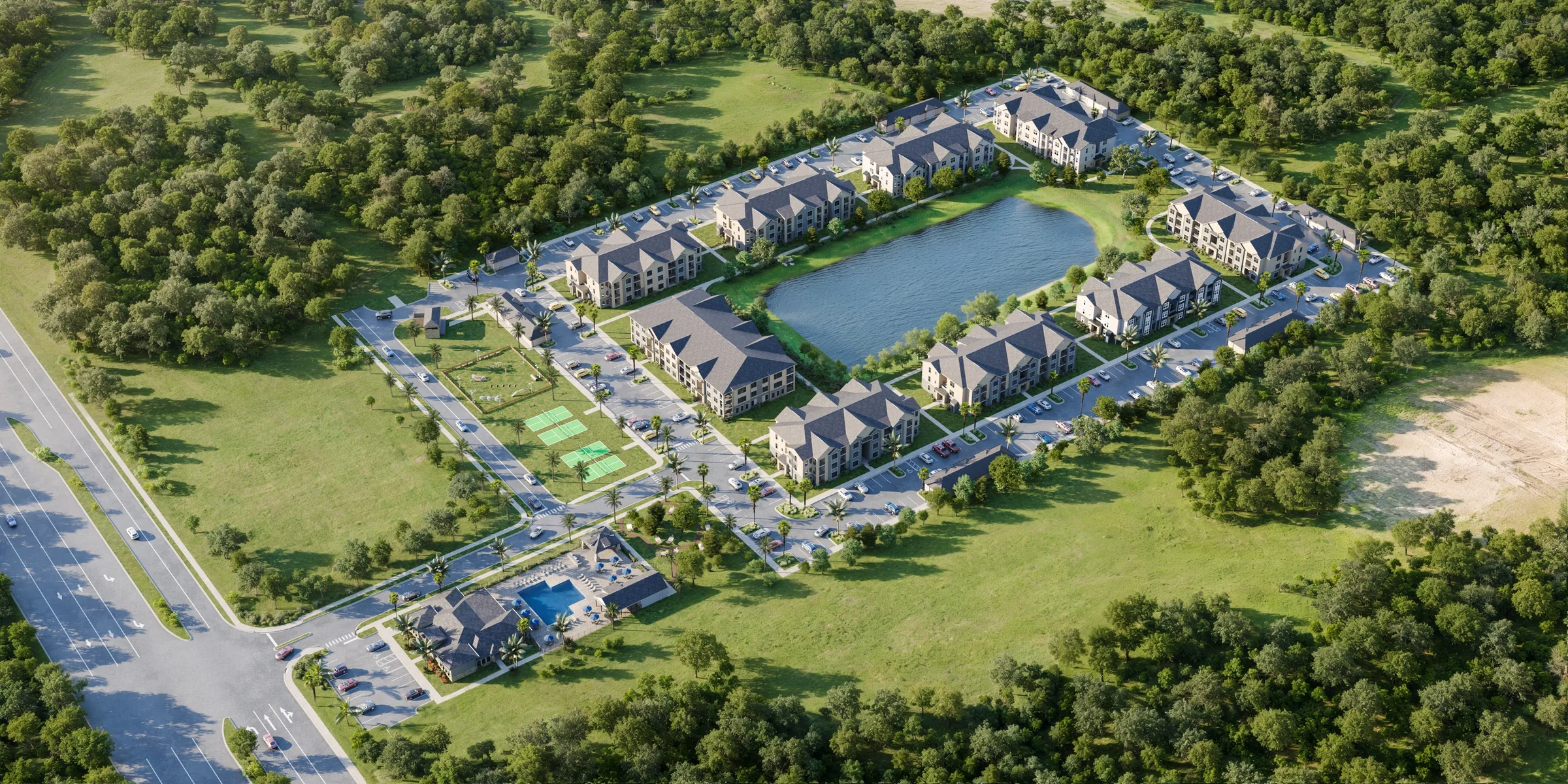 Evolve at Grove Park aerial view rendering of community