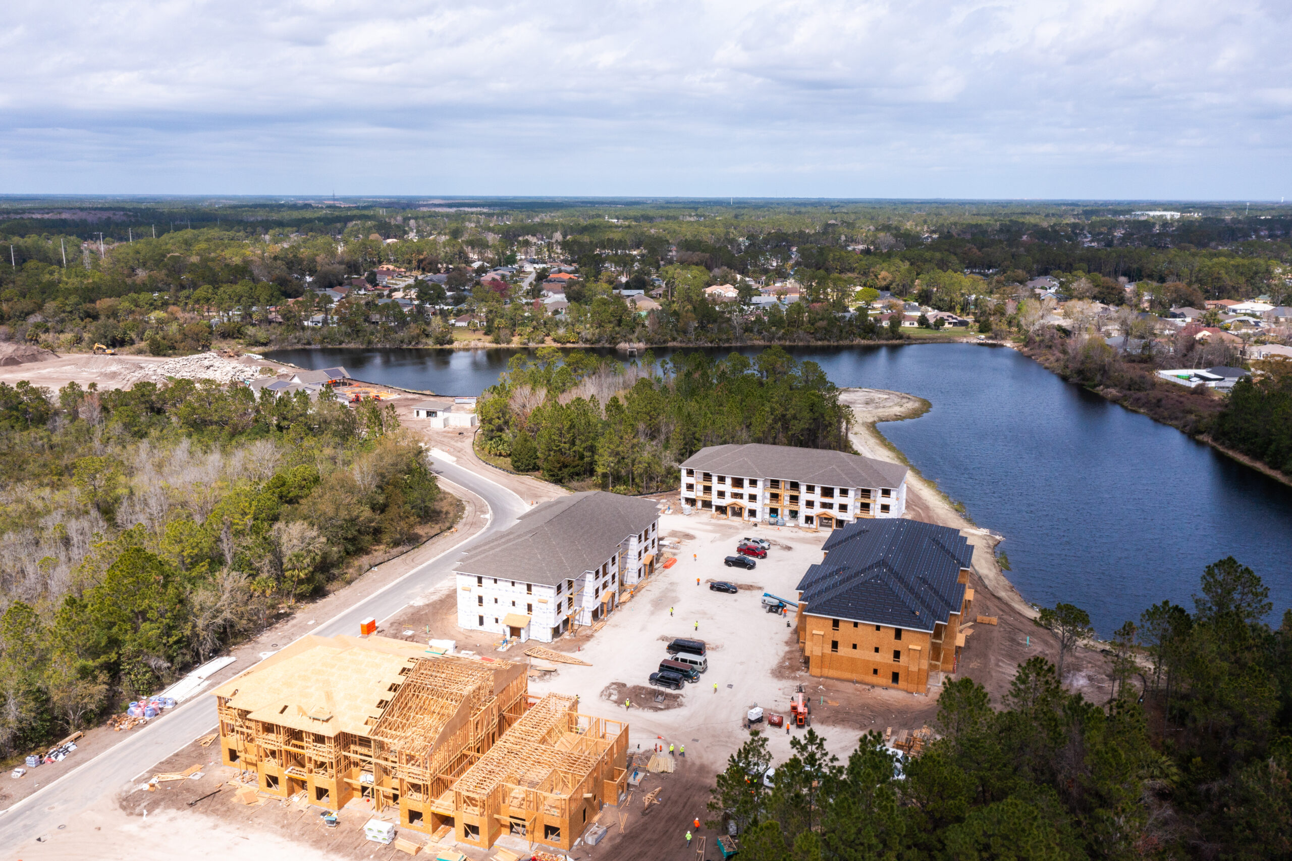Evolve Palm Coast aerial view of construction near water