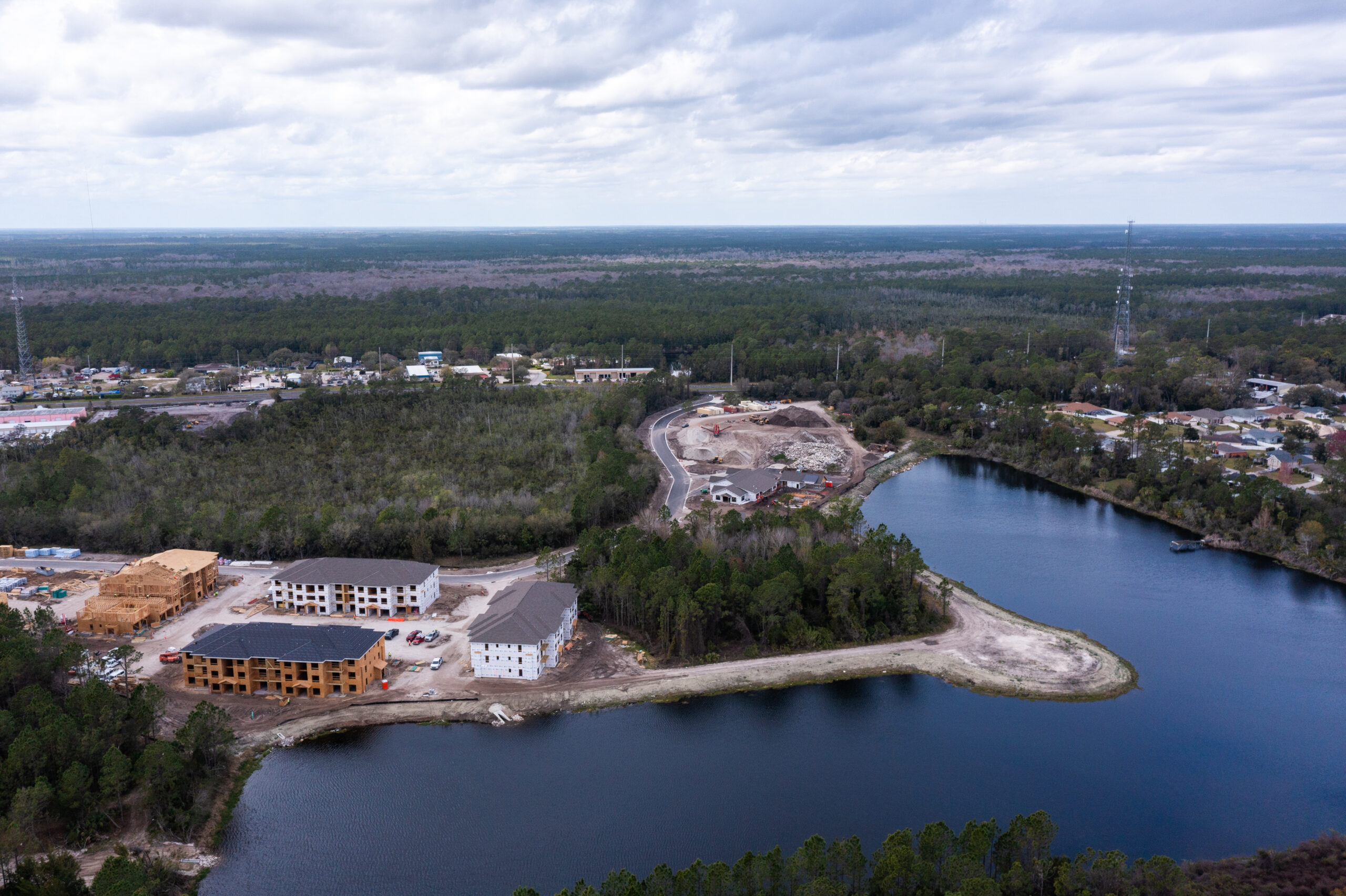 Evolve Palm Coast aerial view of water and construction