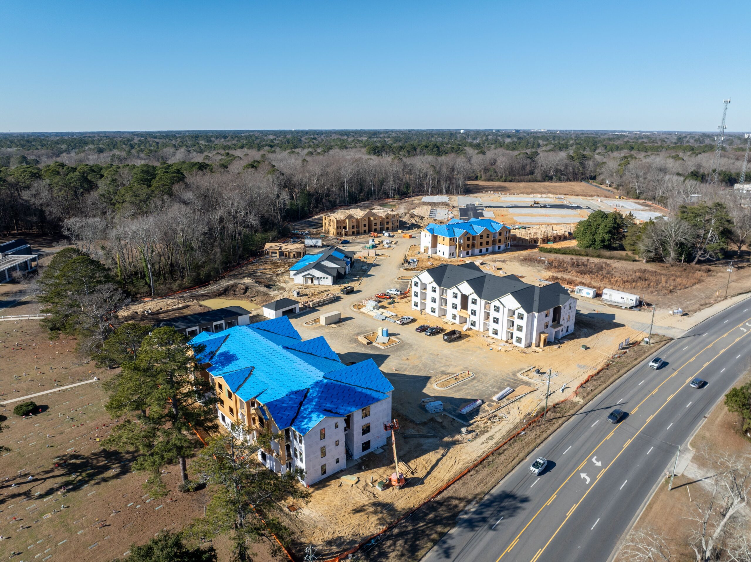 Evolve at the Pines aerial view of community under construction