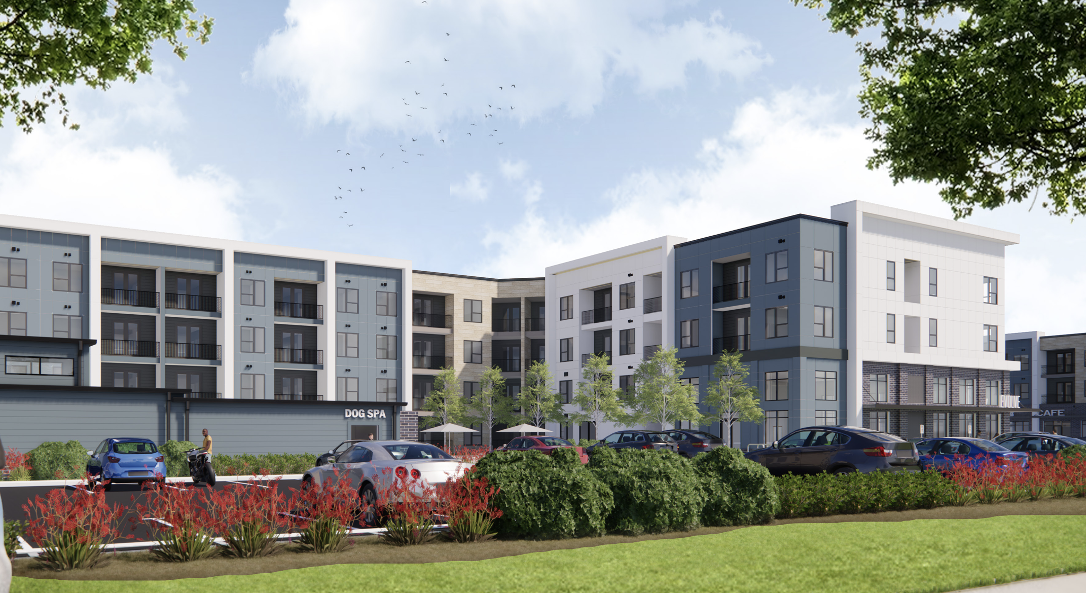 Evolve at Mebane Oaks exterior pet spa rendering